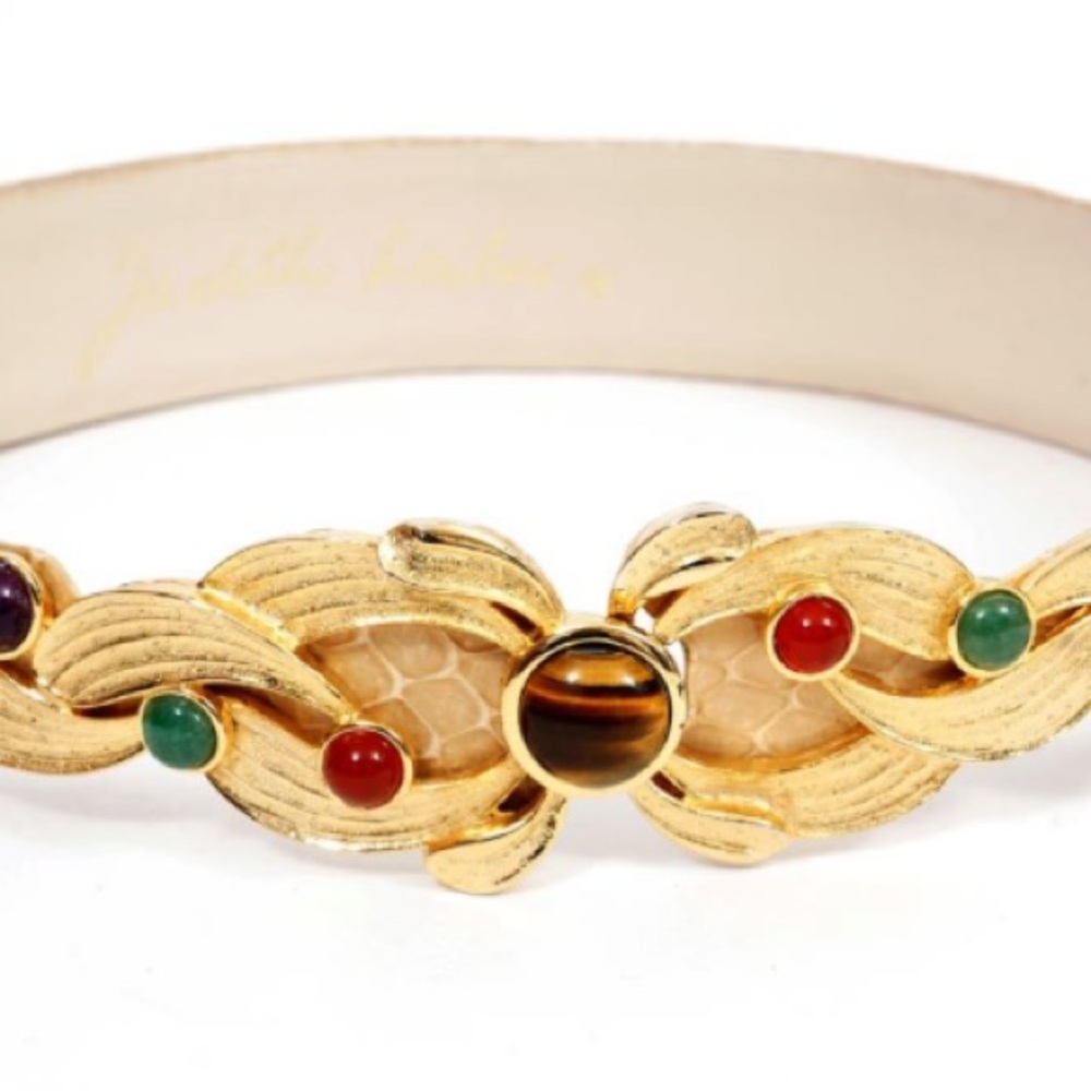 Judith Leiber Exotic Skin Jeweled Belt color Stones